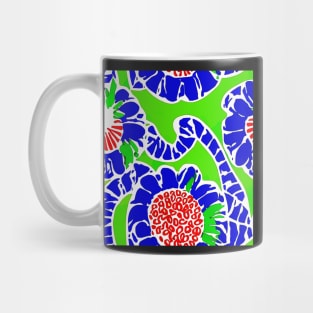 Lime green and blue retro flowers Mug